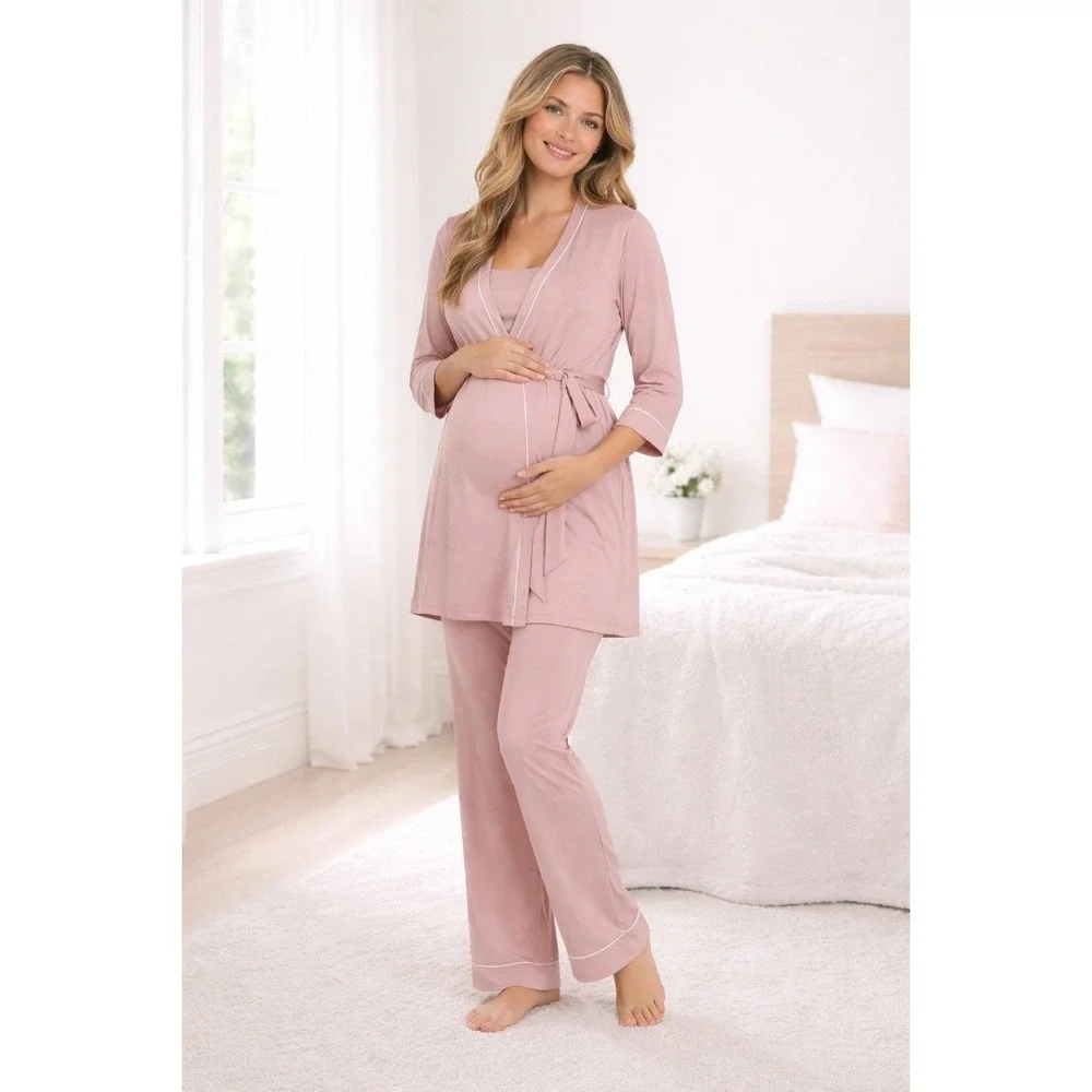 Bella Maternity 3-Piece Pajama SetCotton/modal Mandorla/Moon Ivory size S‎
